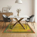 Vibrant Yellow Woven Rug with Tribal Borders