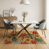 ODIKA Washable Autumn Floral Area Rug - Low Pile Sunflower & Maple Leaf Non-Slip Carpet for Kids & Pets