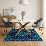 Teal Mandala Navy Blue Persian Area Rug