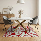 Red Birds on Intricate Branches Area Rug