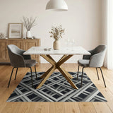 Geometric Lattice Area Rug Black White