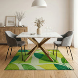 Layered Green Leaves Geometric Area Rug