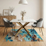 Teal Ocean Waves Crashing on Rocks Area Rug