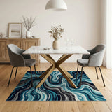 Blue and Teal Abstract Area Blue Teal Abstract Wave Area Rug