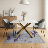 Purple Peony Floral Grey Area Rug