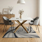 Hypnotic Spiral Black White Area Rug