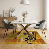 Golden Tiger Area Rug with Red Tribal Borders