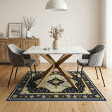 Navy Blue Traditional Persian Medallion Area Rug