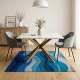 Modern Blue Wave Geometric Area Rug
