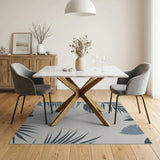 Navy Blue Palm Leaf Area Rug