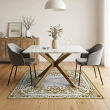 Gold and Silver Gold Ornate Floral Border Area Rug