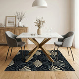 Navy Art Deco Fan Shell Area Rug