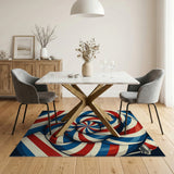 ODIKA Retro Spiral Red White & Blue Washable Low Pile Area Rug