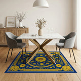 Gold and Silver Navy Blue Gold Sunflower Medallion Area Rug