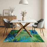 Vibrant Blue Hibiscus and Palm Leaf Area Rug