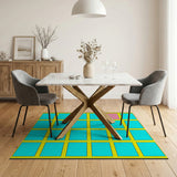 Blue Tile Grid Area Rug with Pink Accent