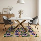 Whimsical Pansy Primrose Pink Floral Area Rug