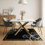 Black Gold Floral Border Area Rug