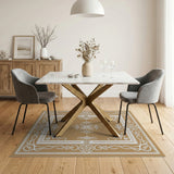 Gold and Silver Ornate Beige Persian Border Area Rug