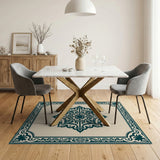 Blue and Teal Teal Mandala Persian Area Rug