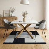 Modern Black White Grey Geometric Block Rug