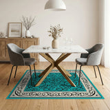 Ornate Teal Swirl Floral Area Rug
