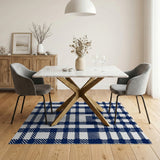 Navy Blue White Plaid Area Rug