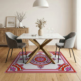 Pink Floral Scalloped Medallion Area Rug