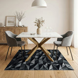 Faceted Geometric Triangle Area Rug - Black White