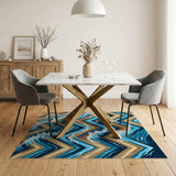 Blue Teal Zigzag Ocean Waves Area Rug