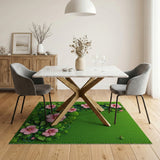 Lush Pink Hibiscus on Mossy Green Area Rug