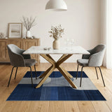 Navy Blue Curved Geometric Abstract Area Rug