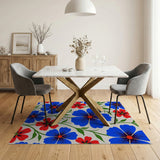 Vibrant Blue Red Floral Pattern Area Rug