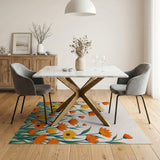 Vibrant Orange Daisy Floral Area Rug