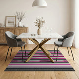 Vibrant Pink Black Grey Striped Geometric Area Rug