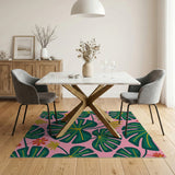 Multi-color and Patterns Vibrant Pink Monstera Leaf Area Rug
