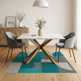 Teal Grey Abstract Geometric Area Rug