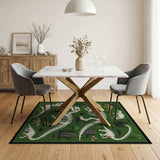 Dinosaur Skeletons Pixel Art Green Area Rug