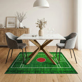 Green Soccer Field Area Rug with Red Center