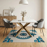 Cream Blue Ornate Medallion Area Rug