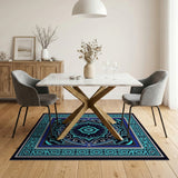 Teal Navy Mandala Persian Area Rug