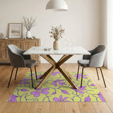 Purple Floral Blooms on Sunny Yellow Area Rug
