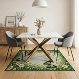 Lush Green Butterfly Floral Vine Rug