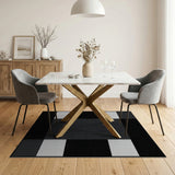Textured Black White Geometric Block Rug
