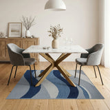 Abstract Blue Waves Geometric Area Rug