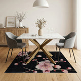 Pink Cherry Blossom Branch Rug on Black