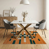 Bold Orange Green Geometric Abstract Area Rug