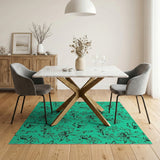 Teal Black Floral Line Art Area Rug