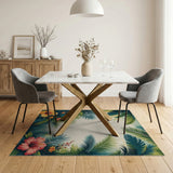 ODIKA Tropical Hibiscus Floral Washable Rug - Low Pile Non-Slip Pet Friendly Area Rug