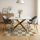 Tan Checkered Gingham Rug with Cream Wave Splash